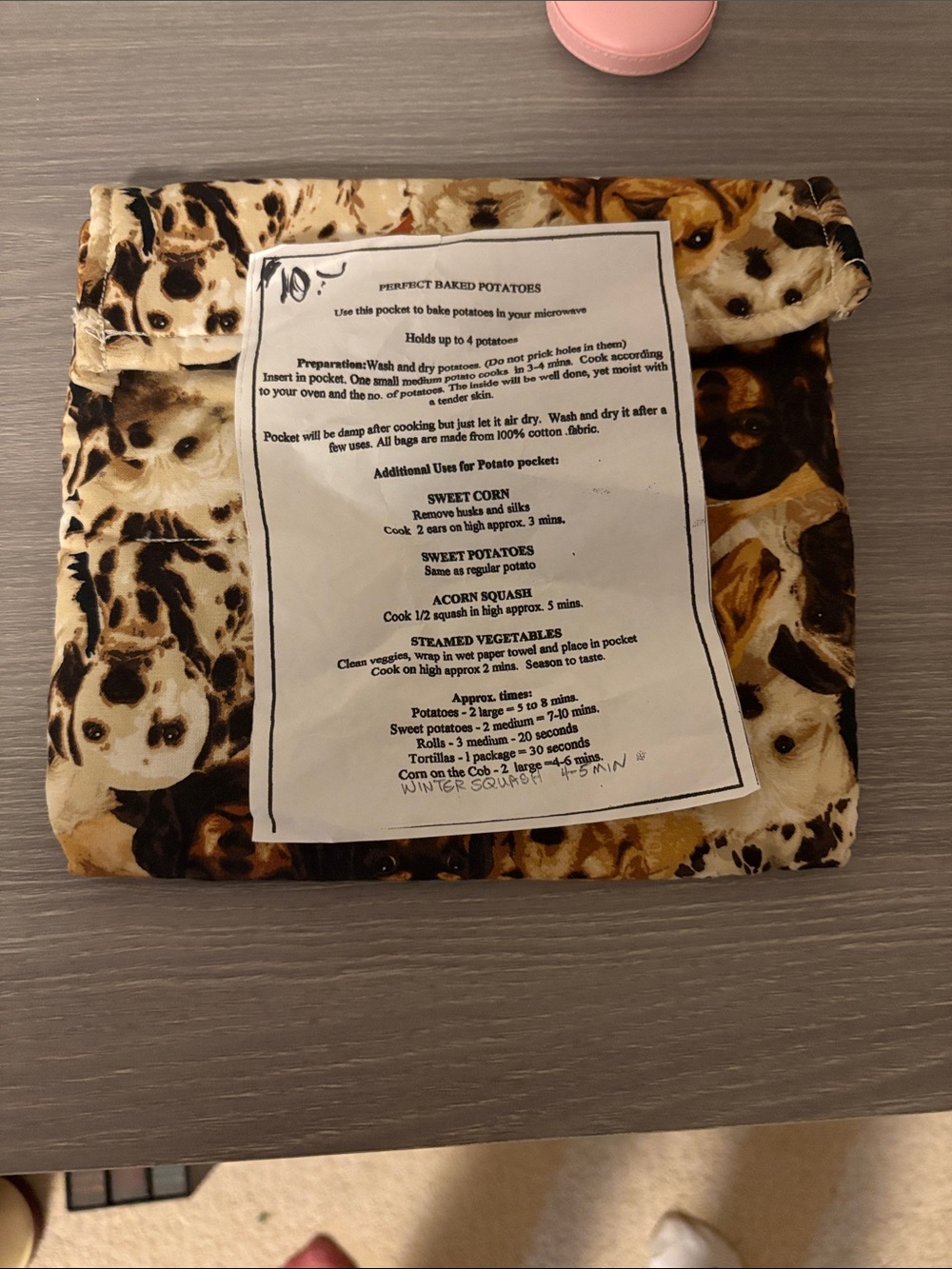 Microwave Potato Pocket with Dog Print in Brown